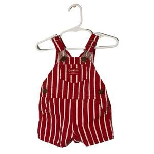 Vintage Oshkosh B'Gosh Overall Shorts Red White Stripe Made In USA Size 3-6 Mos